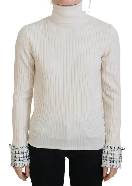 Dolce & Gabbana Ivory Turtleneck Distressed Cuff Pullover Sweater - Hilstor