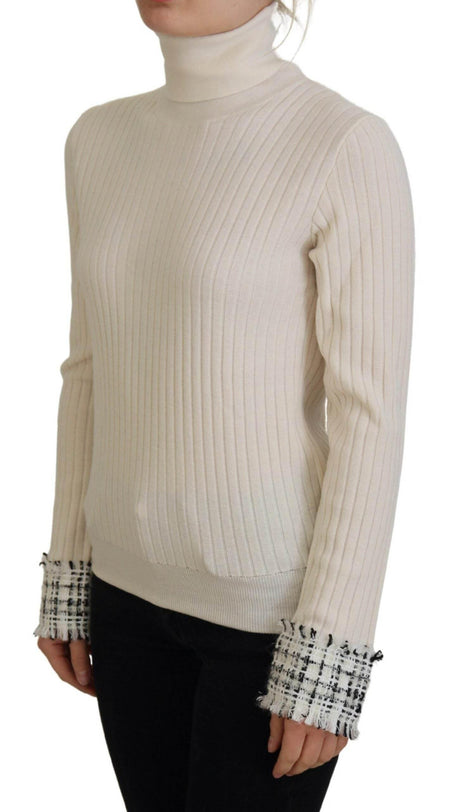 Dolce & Gabbana Ivory Turtleneck Distressed Cuff Pullover Sweater - Hilstor