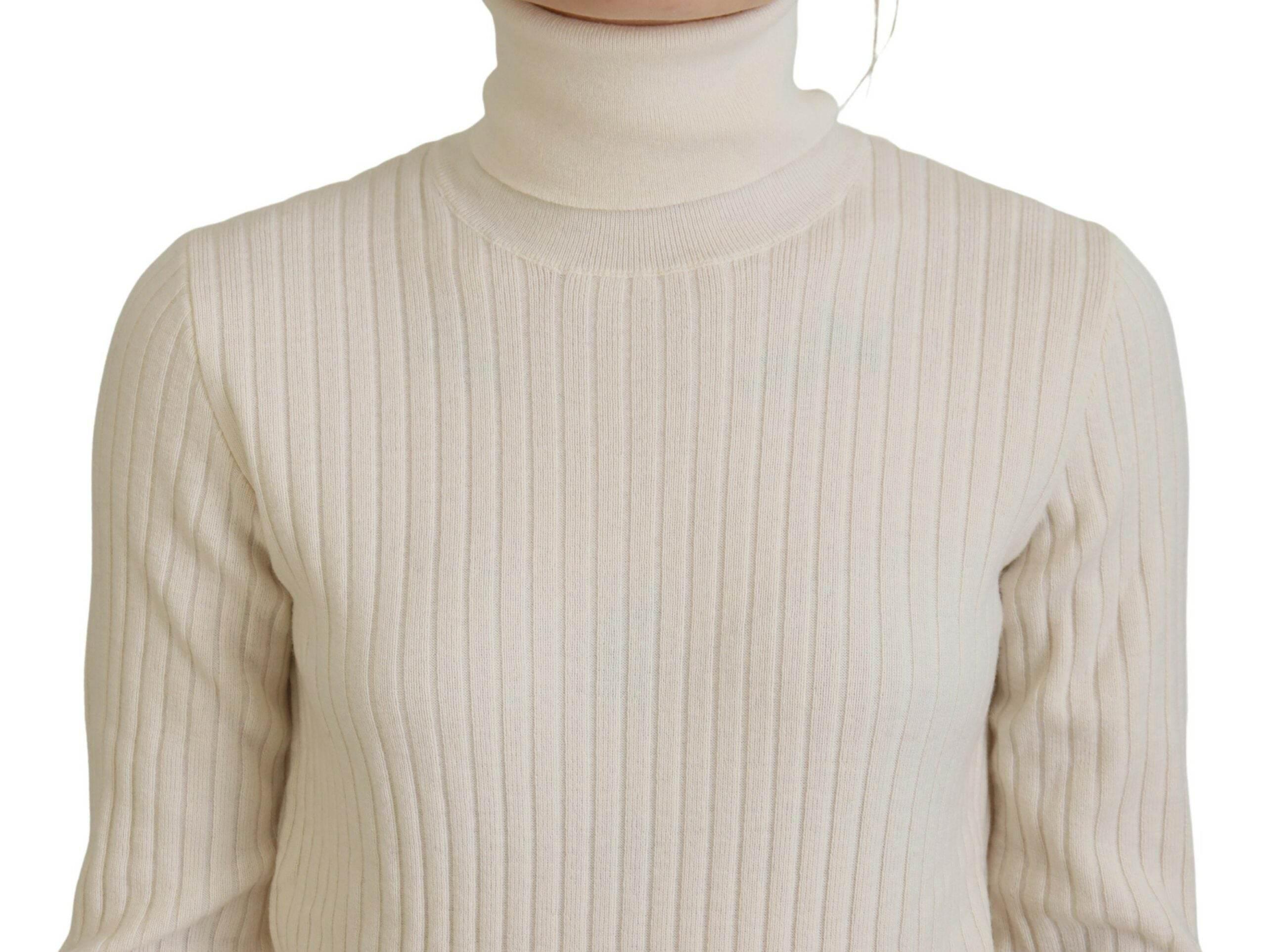 Dolce & Gabbana Ivory Turtleneck Distressed Cuff Pullover Sweater - Hilstor