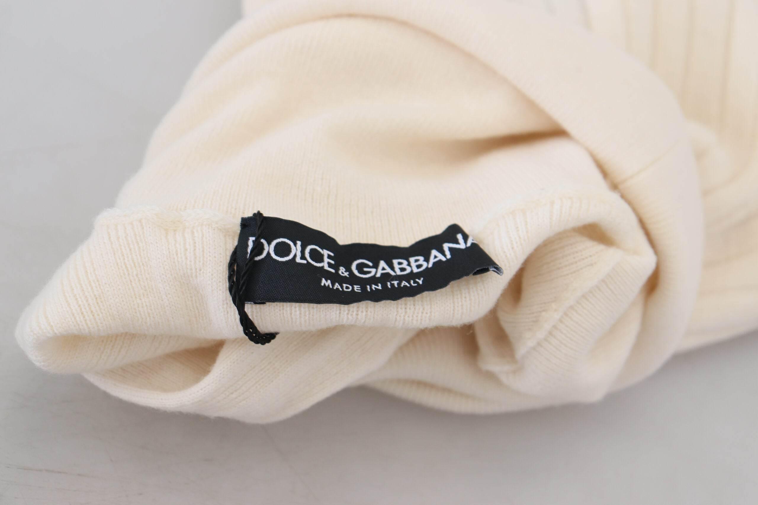 Dolce & Gabbana Ivory Turtleneck Distressed Cuff Pullover Sweater - Hilstor