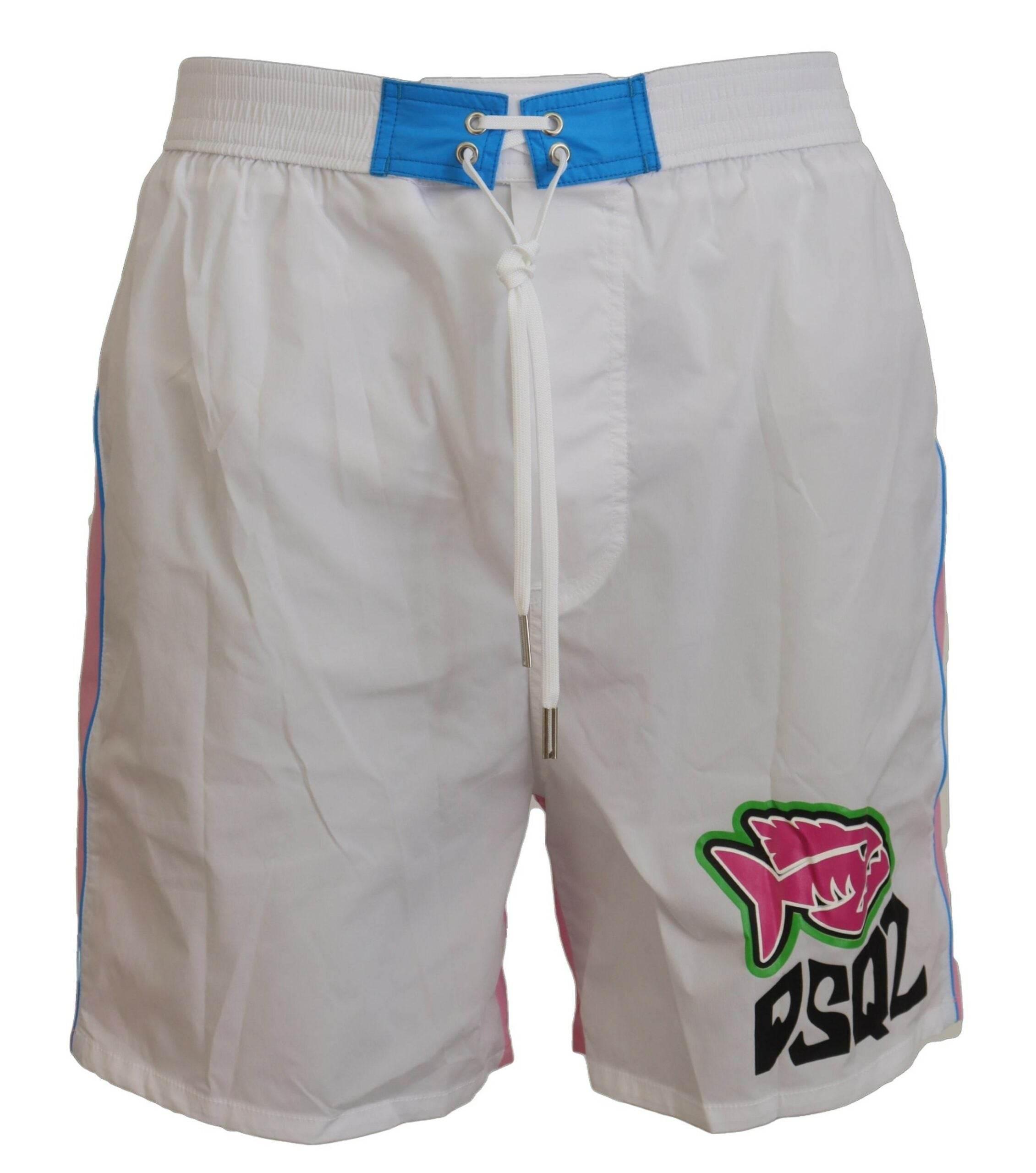 Dsquared² White Pink Logo Print Men Beachwear Shorts Swimwear - Hilstor