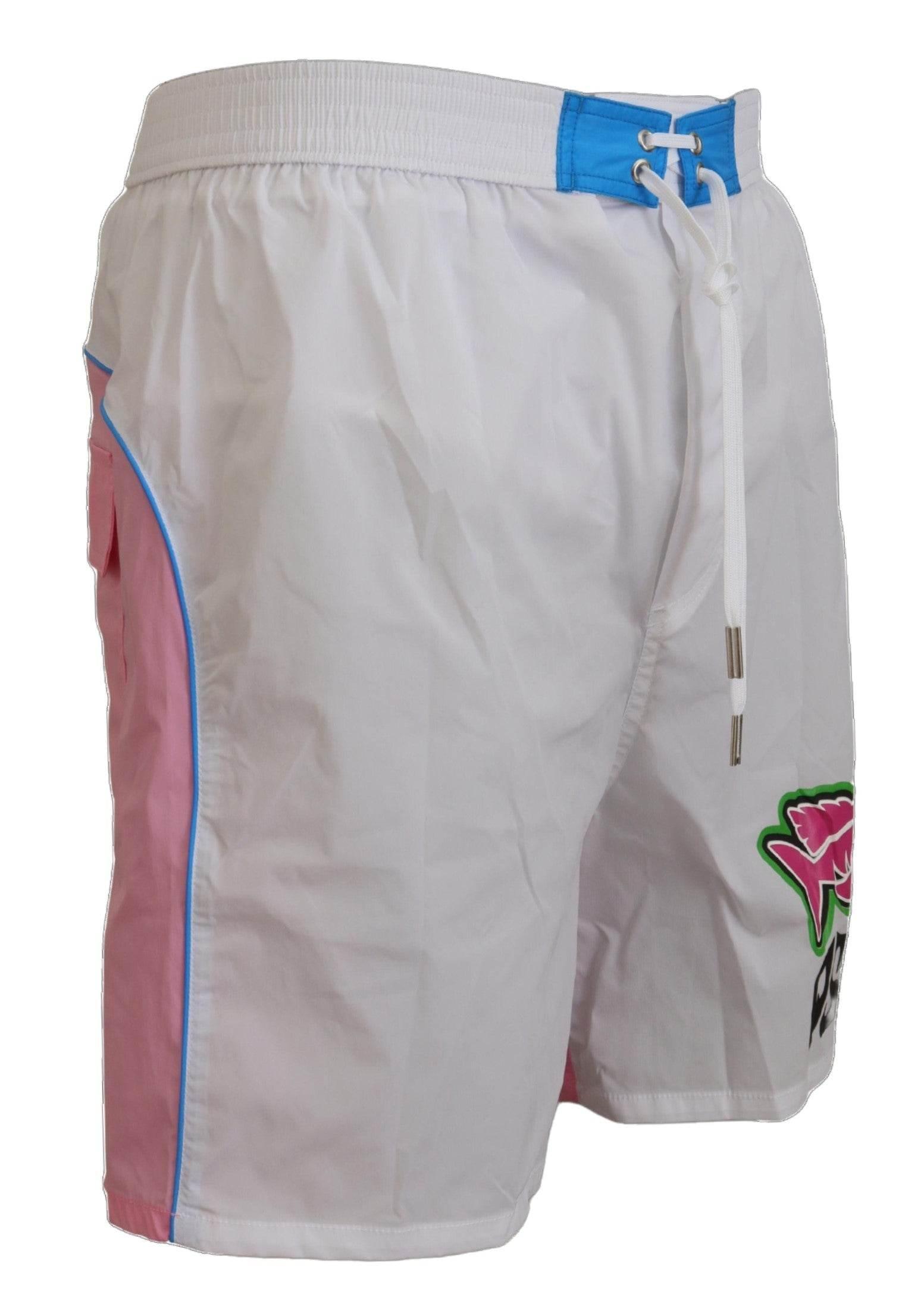 Dsquared² White Pink Logo Print Men Beachwear Shorts Swimwear - Hilstor