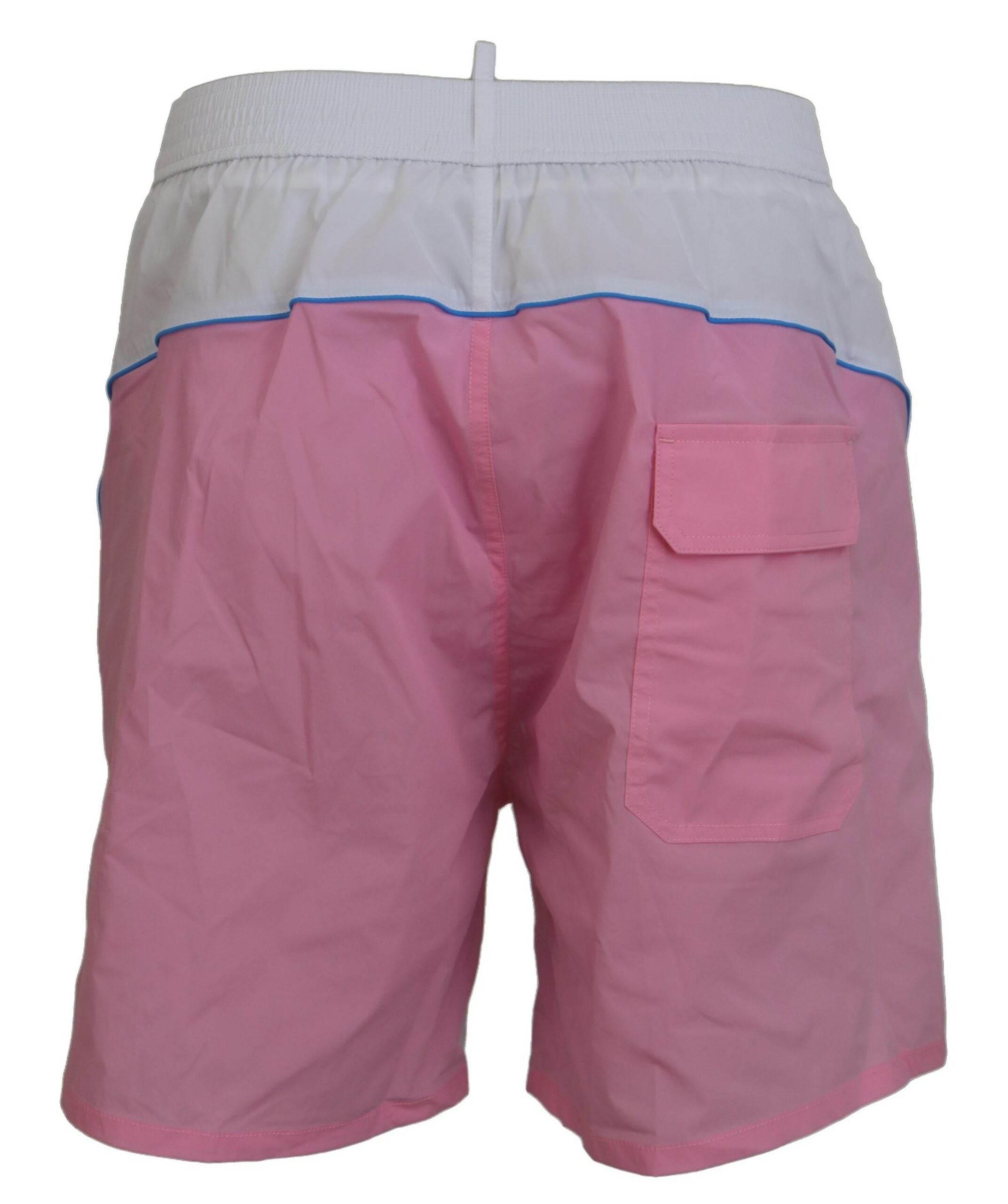 Dsquared² White Pink Logo Print Men Beachwear Shorts Swimwear - Hilstor