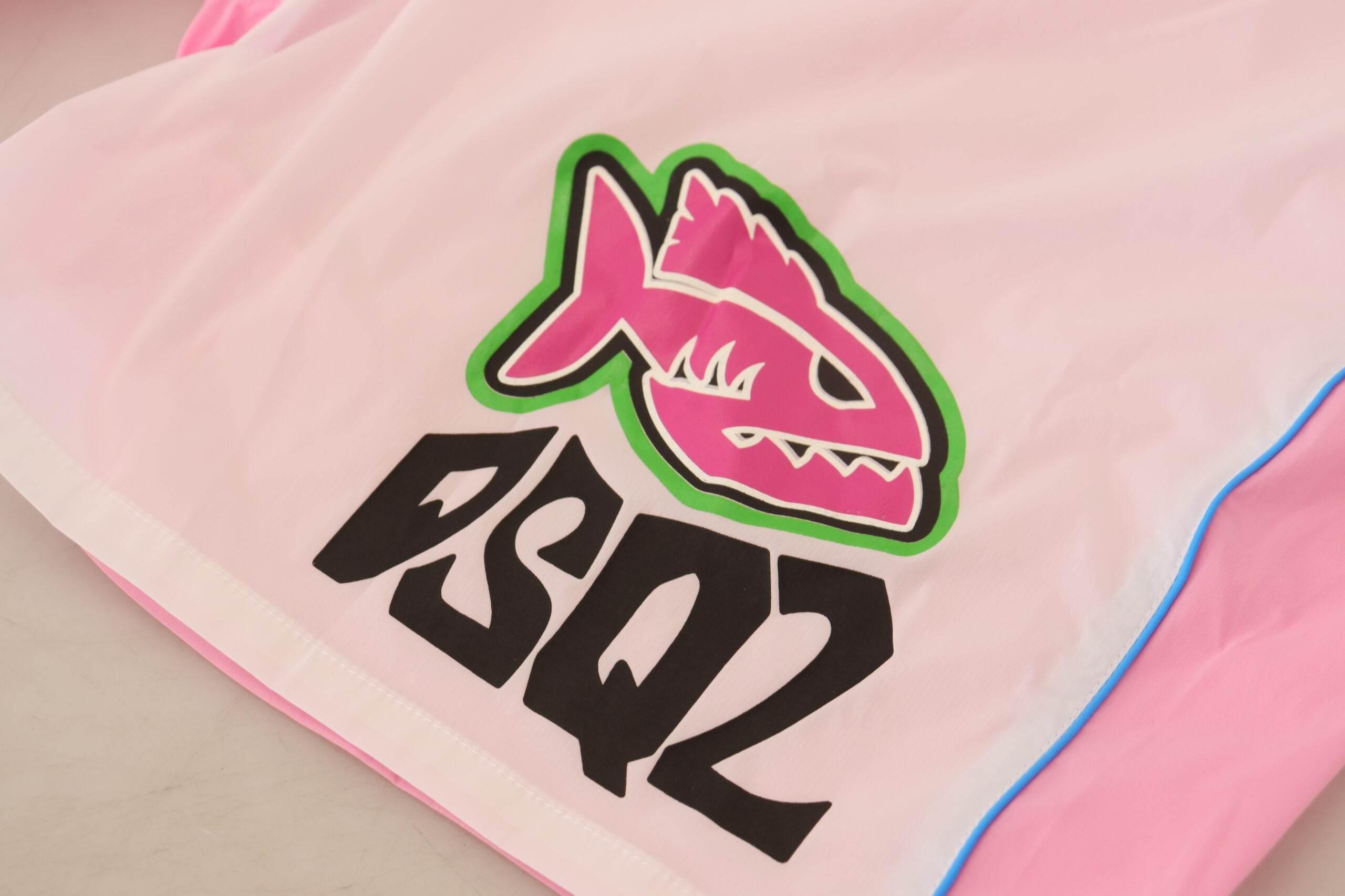 Dsquared² White Pink Logo Print Men Beachwear Shorts Swimwear - Hilstor