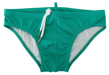Dsquared² Green White Logo Print Men Swim Brief Swimwear - Hilstor