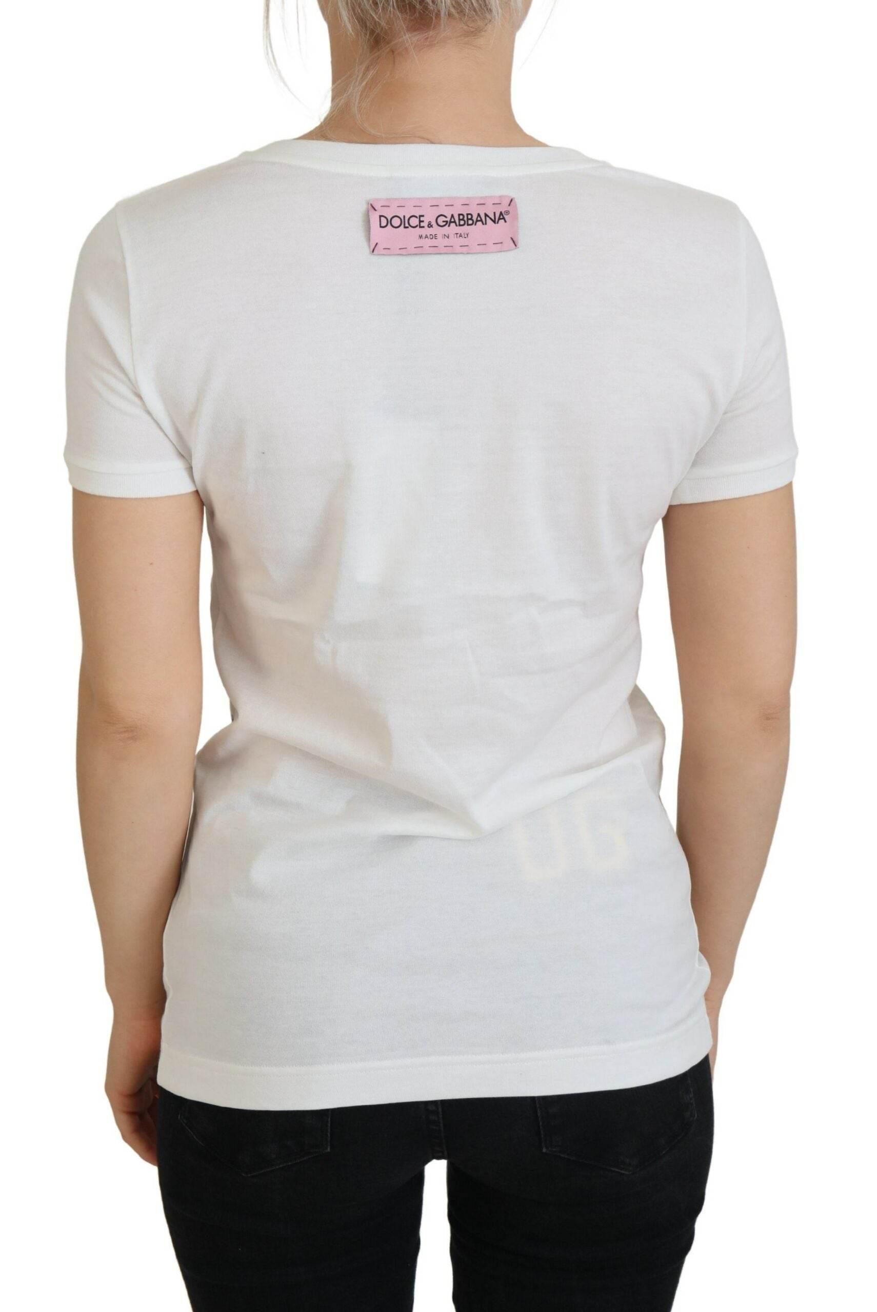 Dolce & Gabbana White Rose DGLogo Printed Short Sleeves Top - Hilstor