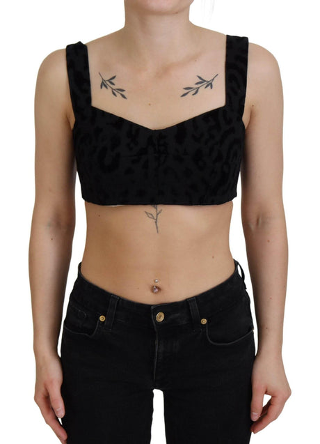 Dolce & Gabbana Black Leopard Cropped Bustier Corset Bra Top - Hilstor