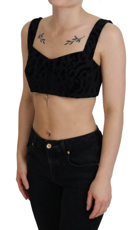 Dolce & Gabbana Black Leopard Cropped Bustier Corset Bra Top - Hilstor