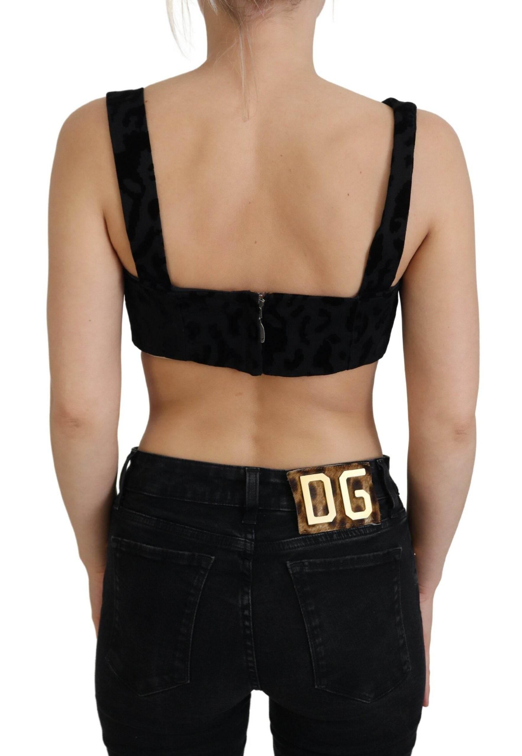 Dolce & Gabbana Black Leopard Cropped Bustier Corset Bra Top - Hilstor