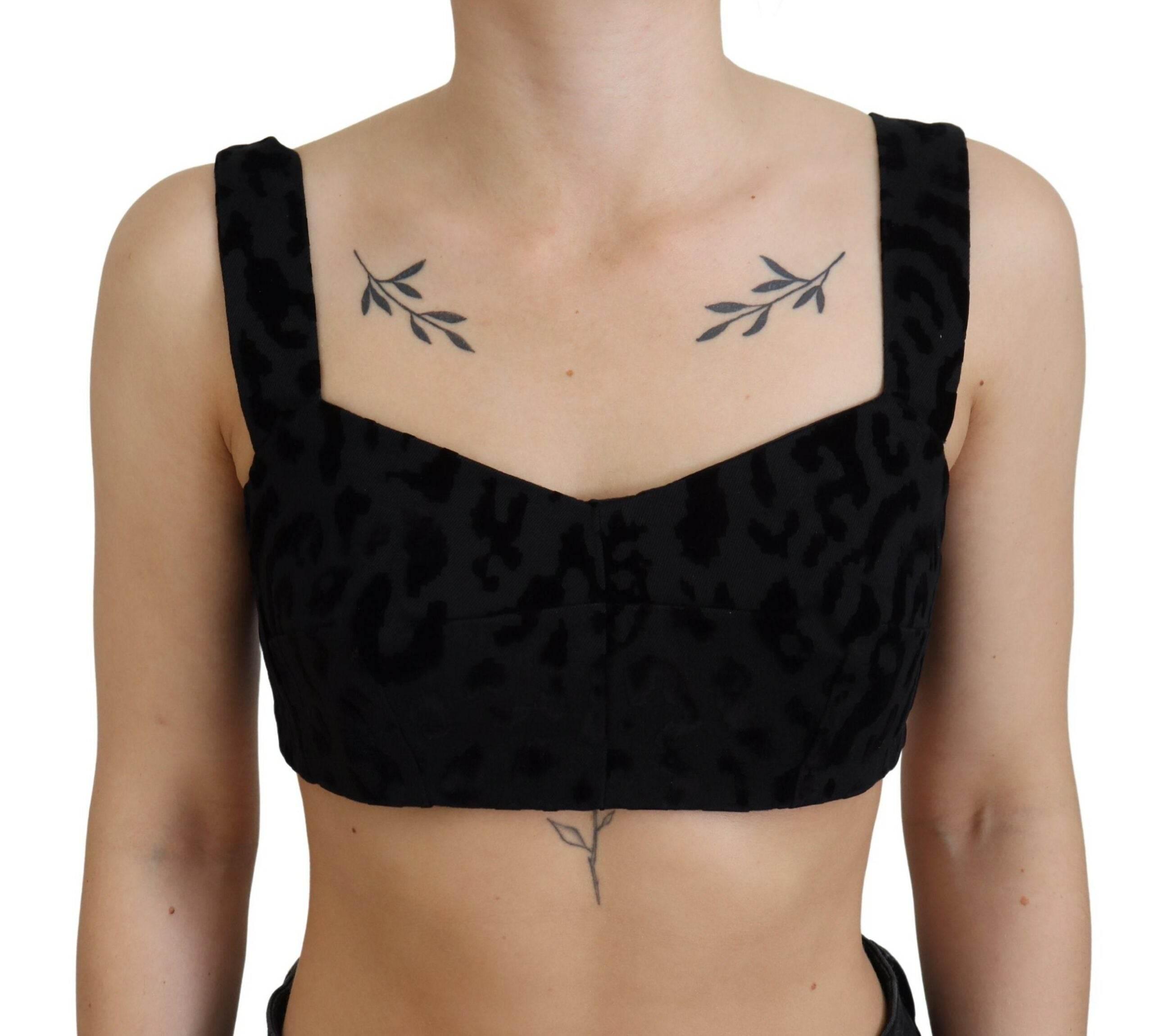 Dolce & Gabbana Black Leopard Cropped Bustier Corset Bra Top - Hilstor