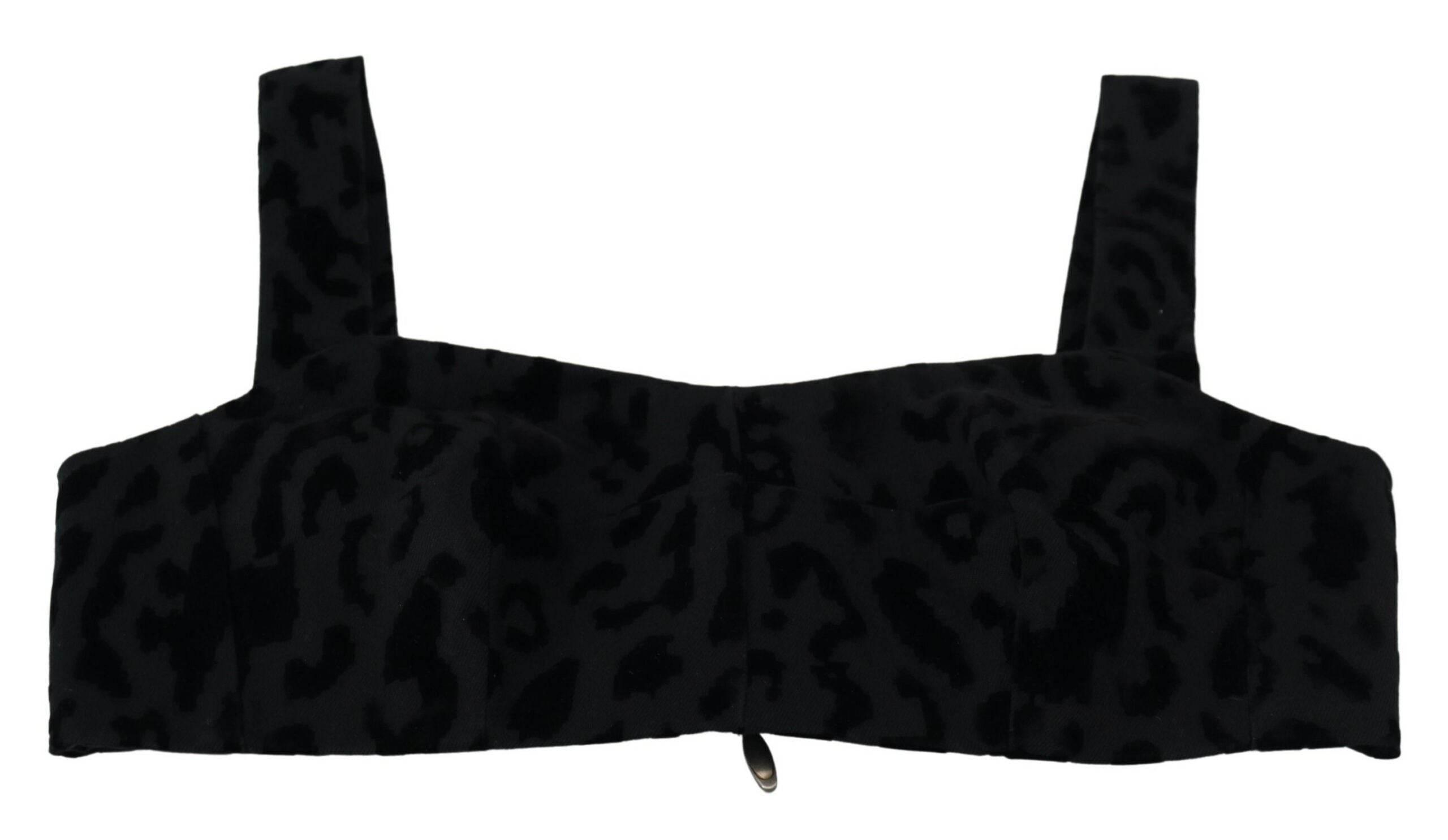 Dolce & Gabbana Black Leopard Cropped Bustier Corset Bra Top - Hilstor