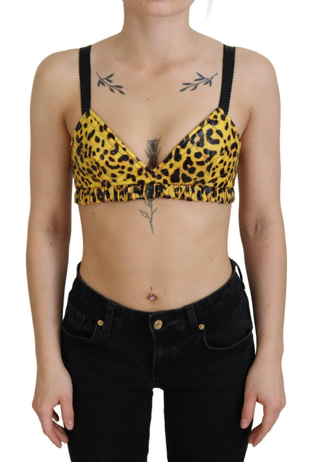Dolce & Gabbana Yellow Leopard Cropped Bustier Corset Bra Top - Hilstor