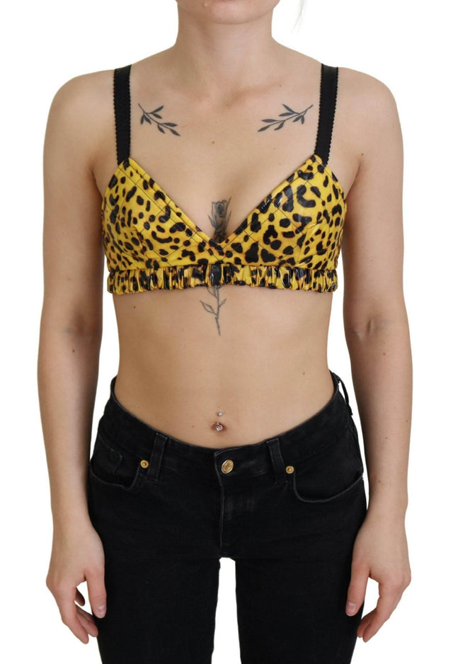 Dolce & Gabbana Yellow Leopard Cropped Bustier Corset Bra Top - Hilstor