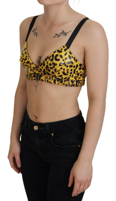 Dolce & Gabbana Yellow Leopard Cropped Bustier Corset Bra Top - Hilstor