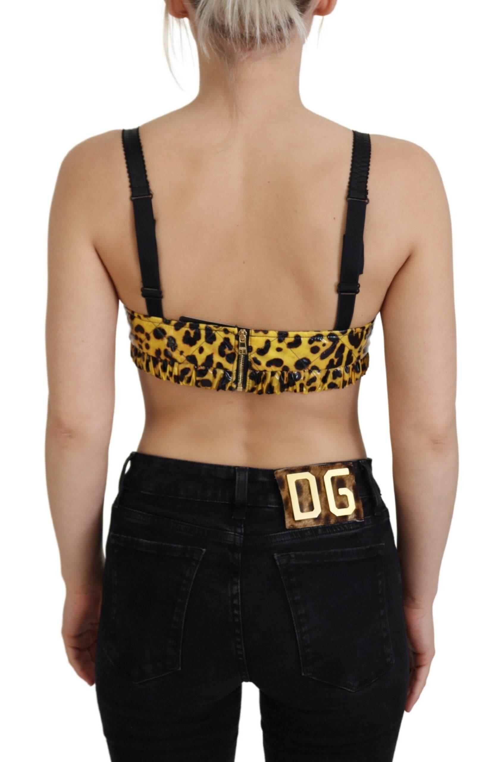 Dolce & Gabbana Yellow Leopard Cropped Bustier Corset Bra Top - Hilstor