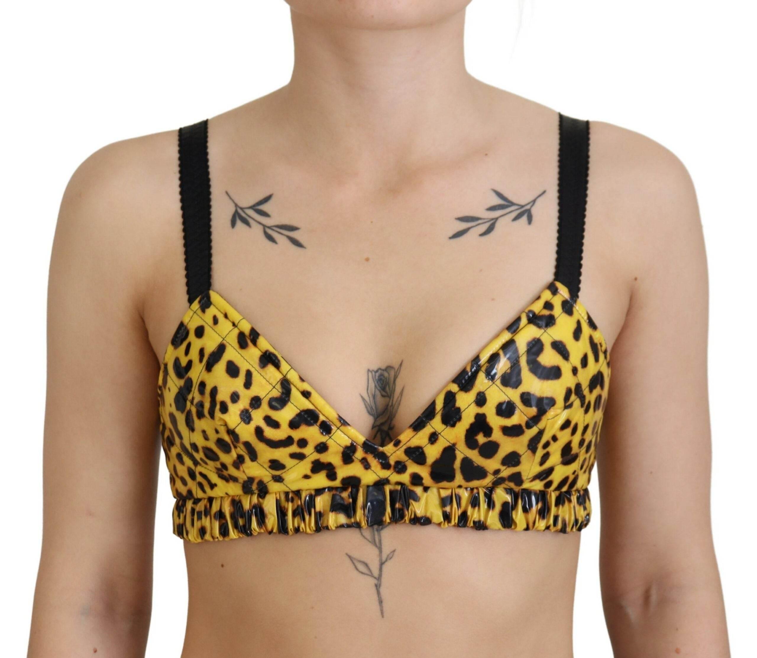 Dolce & Gabbana Yellow Leopard Cropped Bustier Corset Bra Top - Hilstor