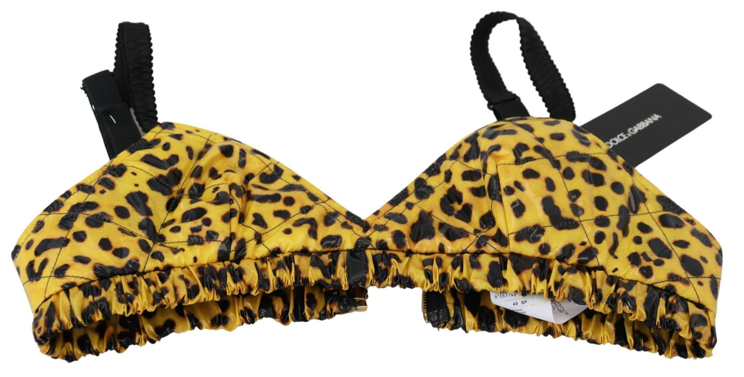 Dolce & Gabbana Yellow Leopard Cropped Bustier Corset Bra Top - Hilstor
