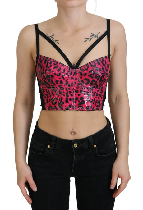 Dolce & Gabbana Pink Leopard Print Cropped Bustier Corset Top - Hilstor