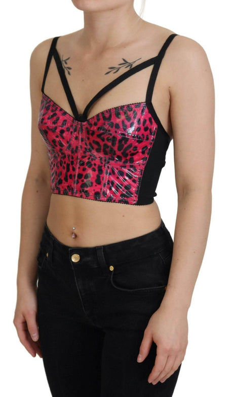 Dolce & Gabbana Pink Leopard Print Cropped Bustier Corset Top - Hilstor