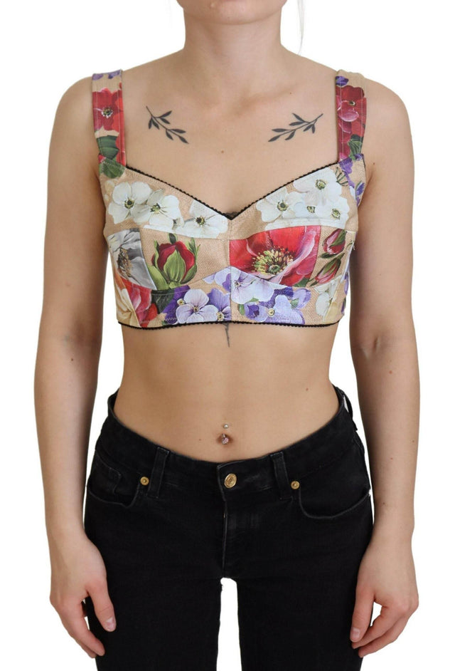 Dolce & Gabbana Multicolor Floral Cropped Bustier Corset Top - Hilstor