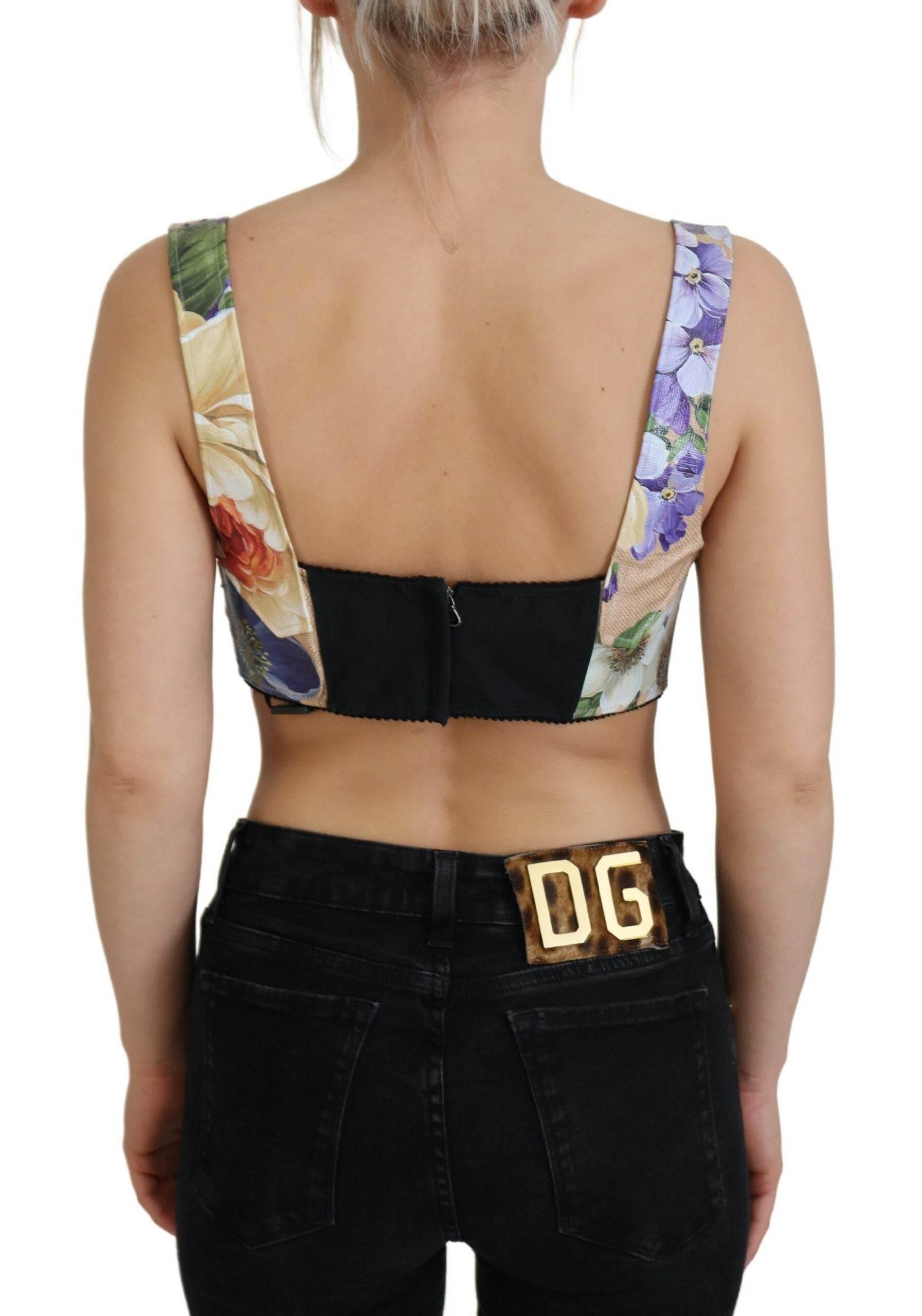 Dolce & Gabbana Multicolor Floral Cropped Bustier Corset Top - Hilstor