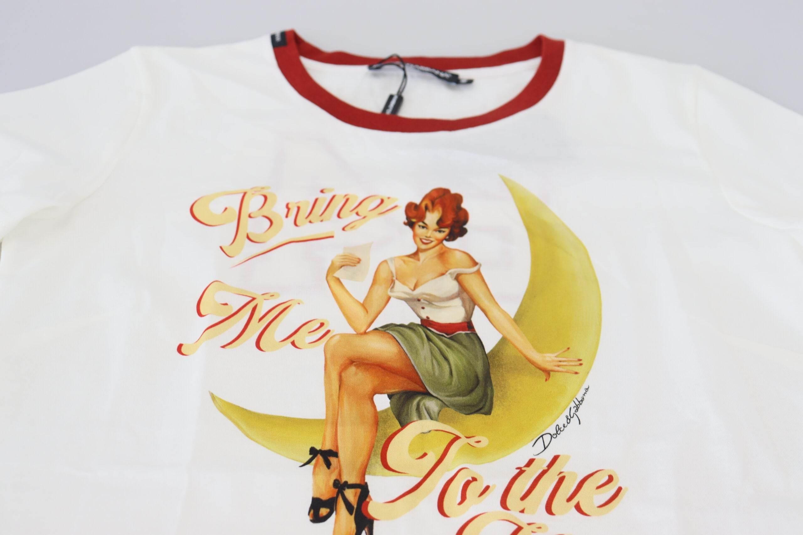 Dolce & Gabbana White Printed Short Sleeves Pullover Top - Hilstor