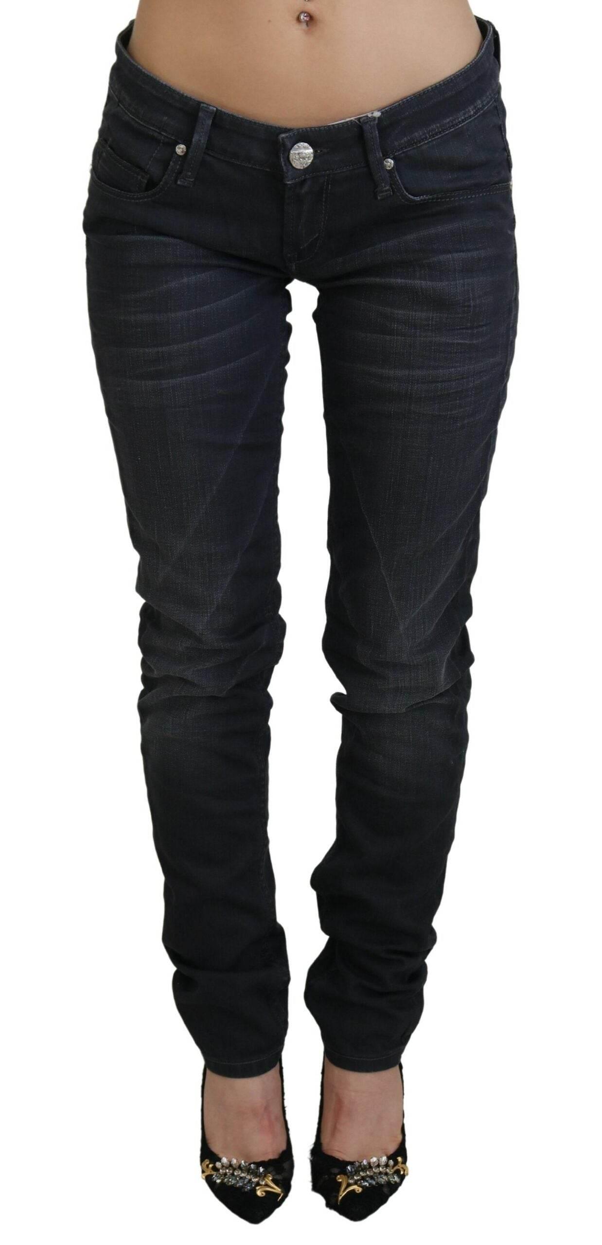 Acht Black Washed Low Waist Slim Fit Cotton Denim Jeans - Hilstor