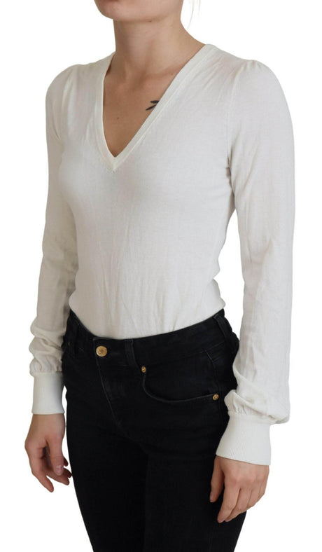 Patrizia Pepe Ivory V-Neck Long Sleeves Women Blouse Top - Hilstor