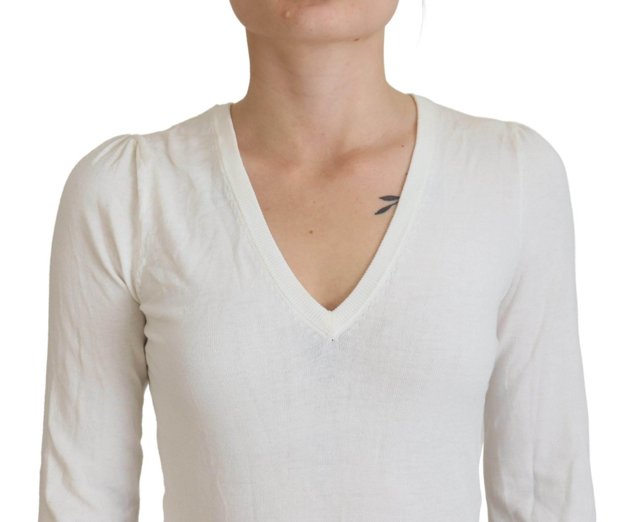 Patrizia Pepe Ivory V-Neck Long Sleeves Women Blouse Top - Hilstor