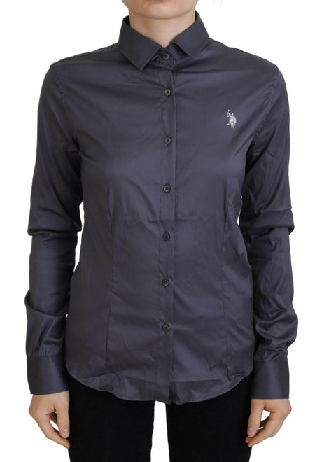 U.S. POLO ASSN. Gray Printed Long Sleeves Collared Top - Hilstor