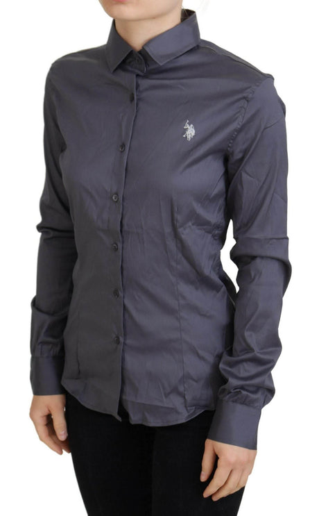 U.S. POLO ASSN. Gray Printed Long Sleeves Collared Top - Hilstor