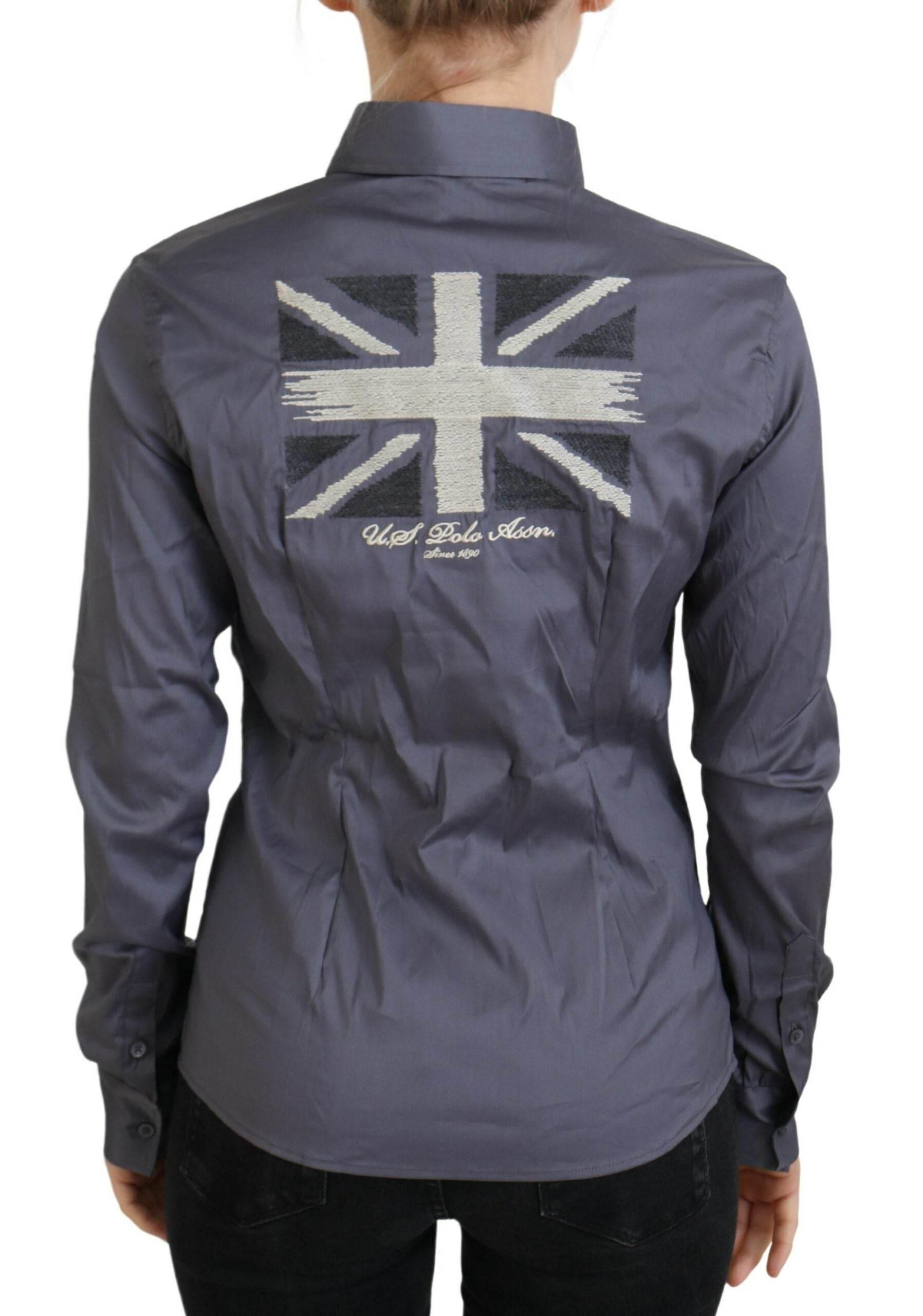 U.S. POLO ASSN. Gray Printed Long Sleeves Collared Top - Hilstor