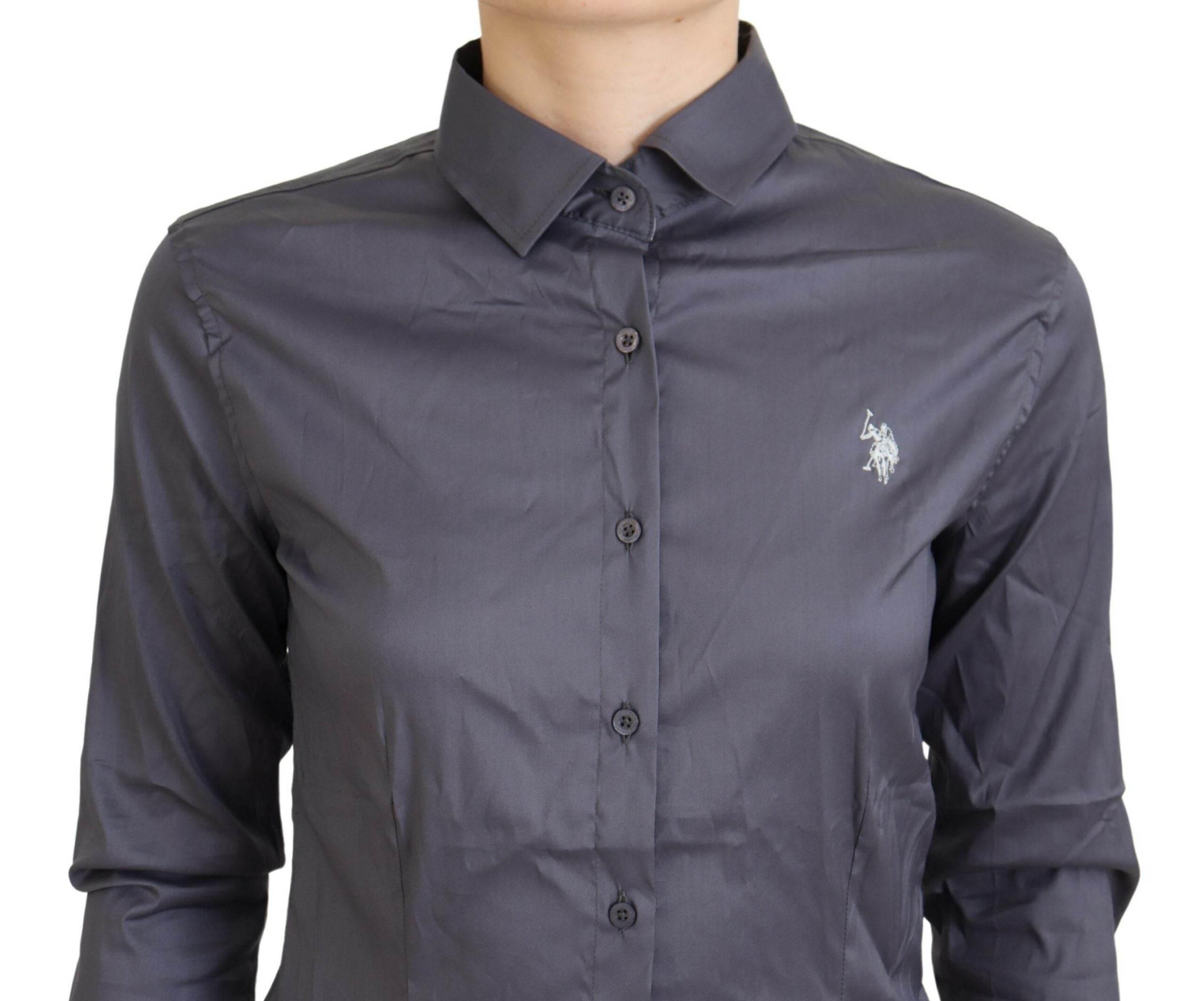 U.S. POLO ASSN. Gray Printed Long Sleeves Collared Top - Hilstor