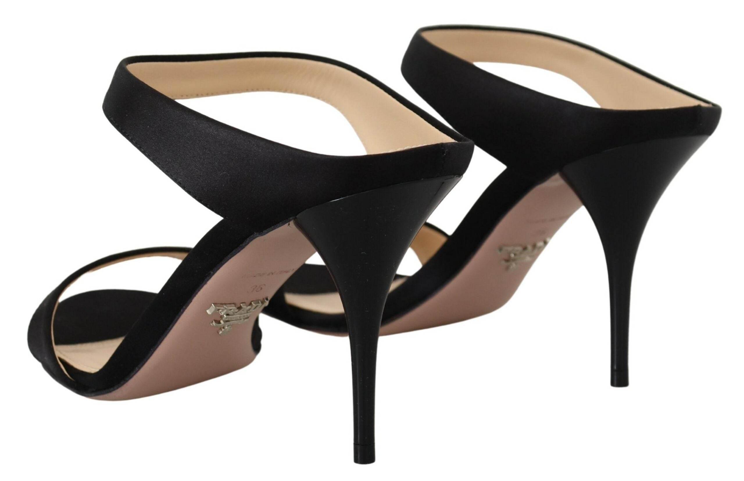 Prada Elegant Black Leather Heels Pumps - Hilstor