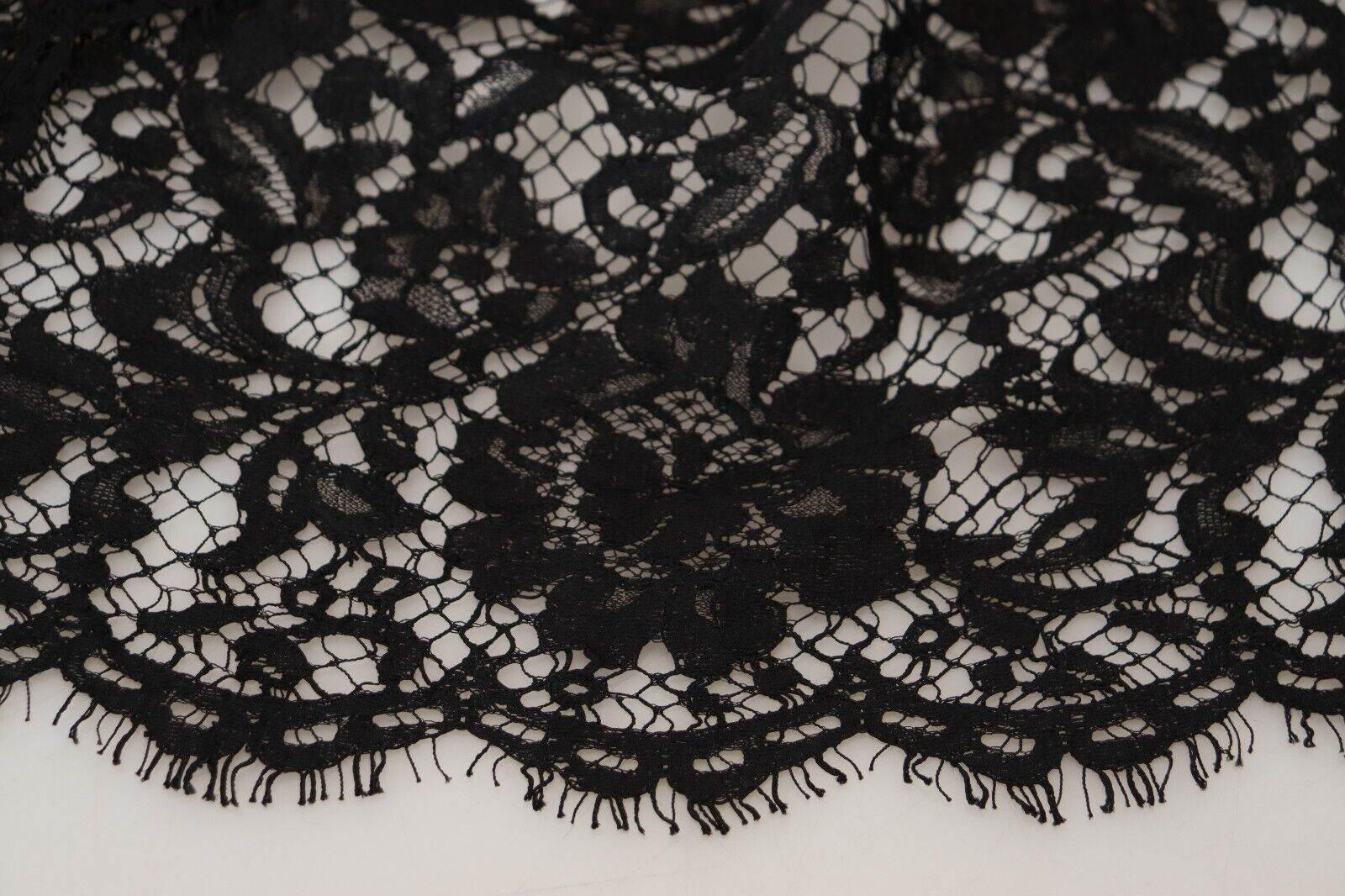Dolce & Gabbana Black Floral Lace Cotton Shift Mini Dress - Hilstor
