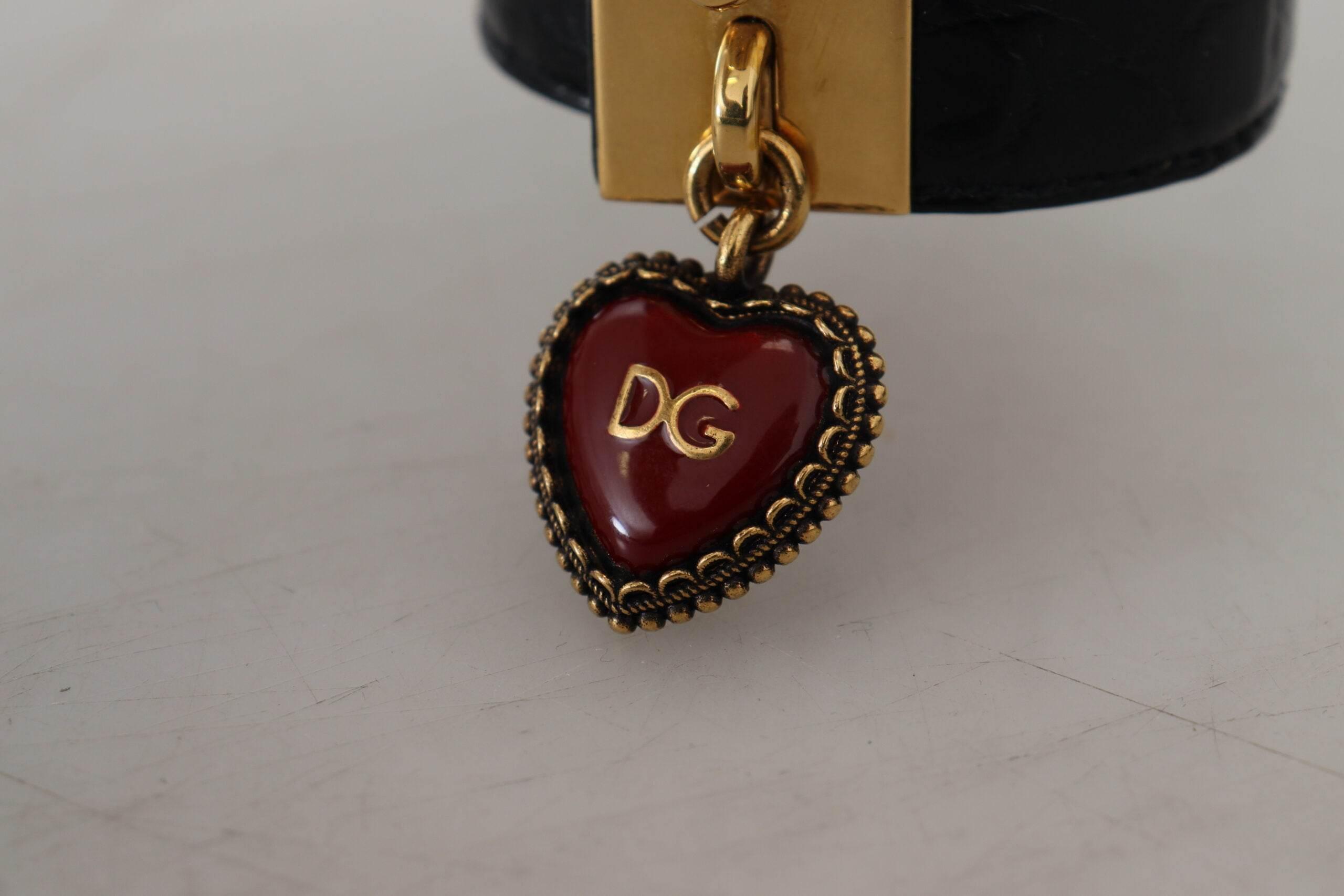 Dolce & Gabbana Elegant Black Leather Gold Detail Bracelet - Hilstor