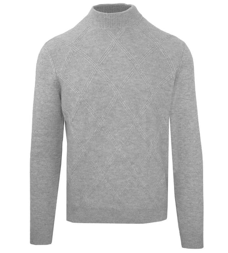 Malo Gray Wool Men Sweater with Diamond Stitching - Hilstor