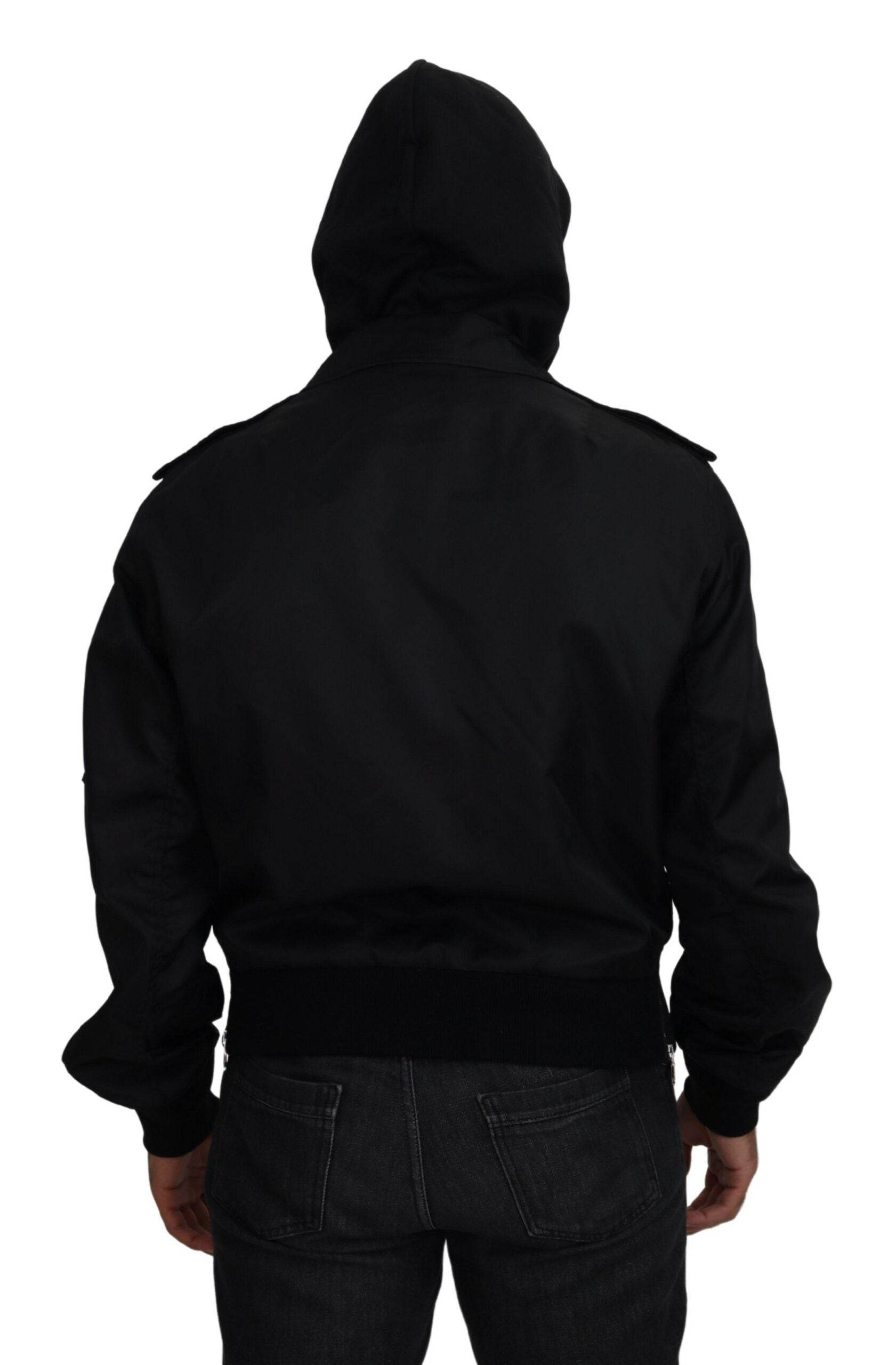 Dolce & Gabbana Sleek Black Hooded Bomber Jacket - Hilstor