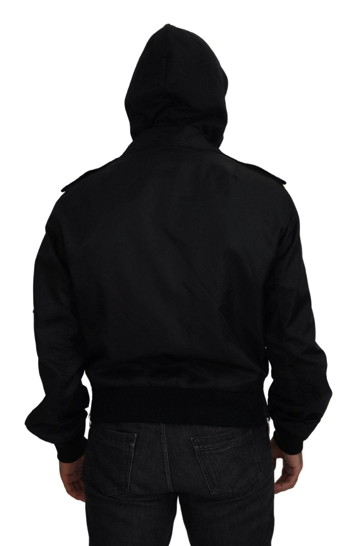 Dolce & Gabbana Sleek Black Hooded Bomber Jacket - Hilstor