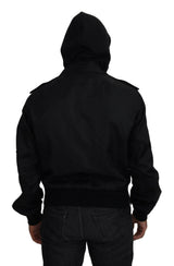 Dolce & Gabbana Sleek Black Hooded Bomber Jacket - Hilstor