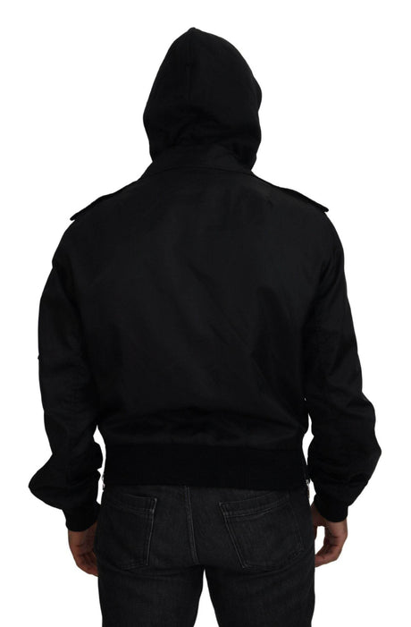 Dolce & Gabbana Sleek Black Hooded Bomber Jacket - Hilstor