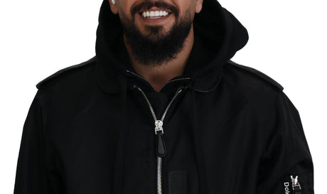 Dolce & Gabbana Sleek Black Hooded Bomber Jacket - Hilstor