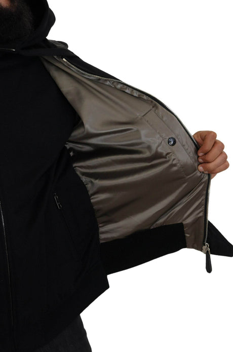 Dolce & Gabbana Sleek Black Hooded Bomber Jacket - Hilstor