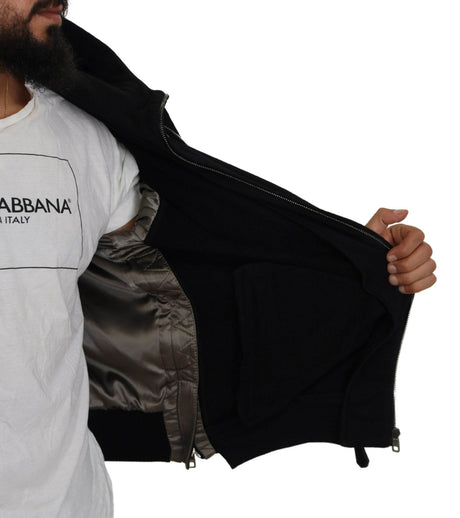 Dolce & Gabbana Sleek Black Hooded Bomber Jacket - Hilstor