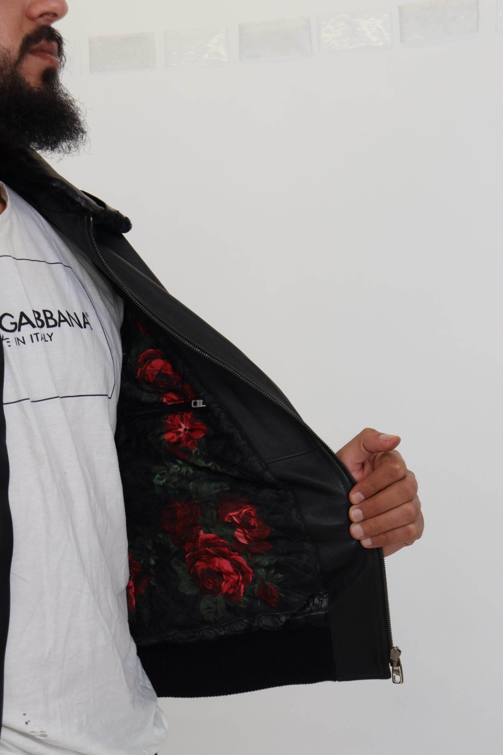 Dolce & Gabbana Black Lamb Leather Collared Men Coat Jacket - Hilstor