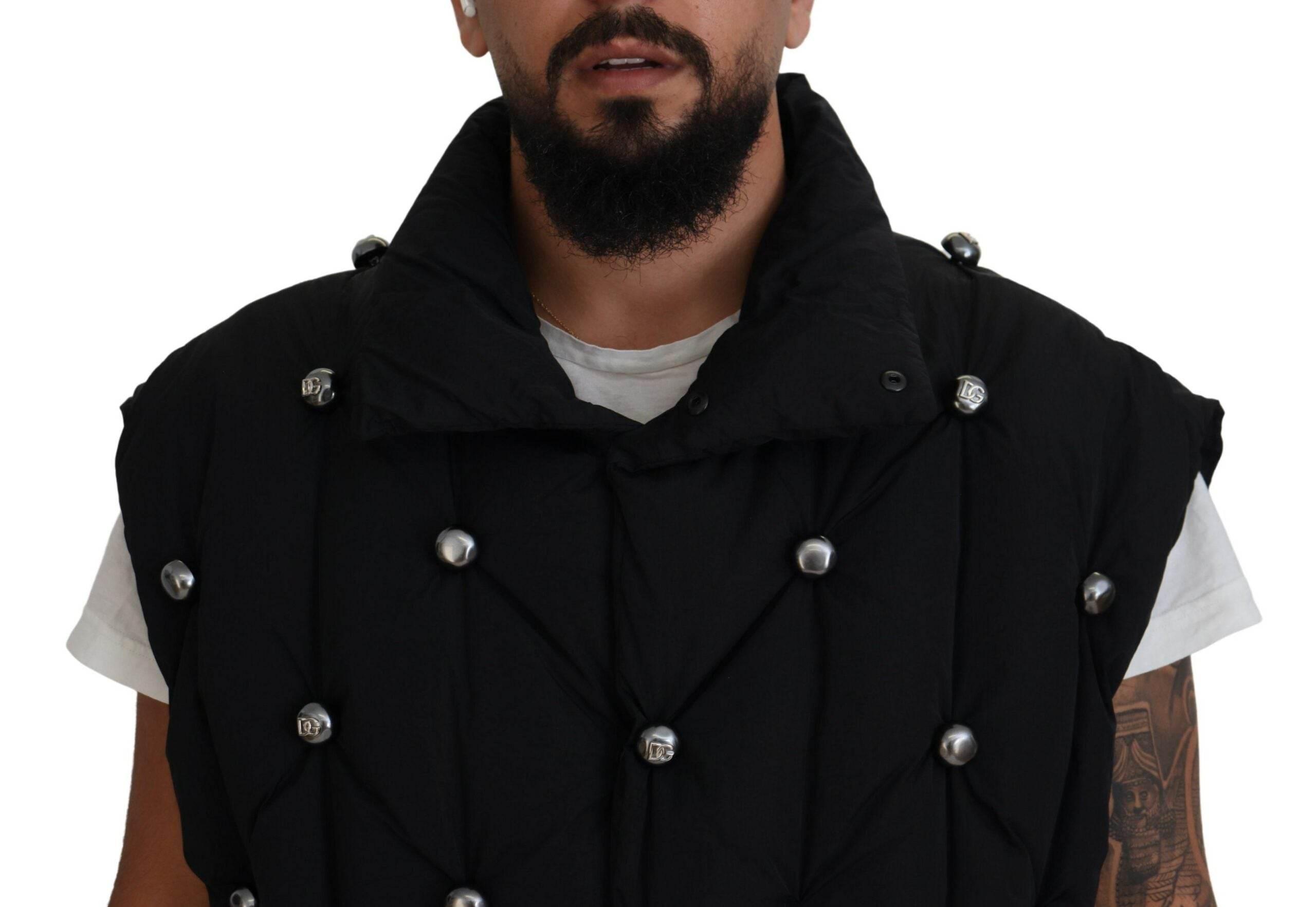 Dolce & Gabbana Black Sleeveless DG Metal Embellishment Jacket - Hilstor