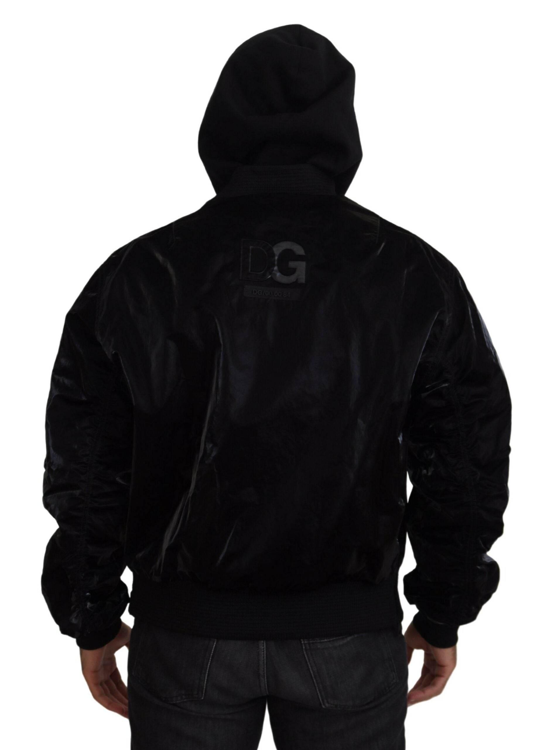 Dolce & Gabbana Black Nylon Hooded Full Zip Bomber Jacket - Hilstor