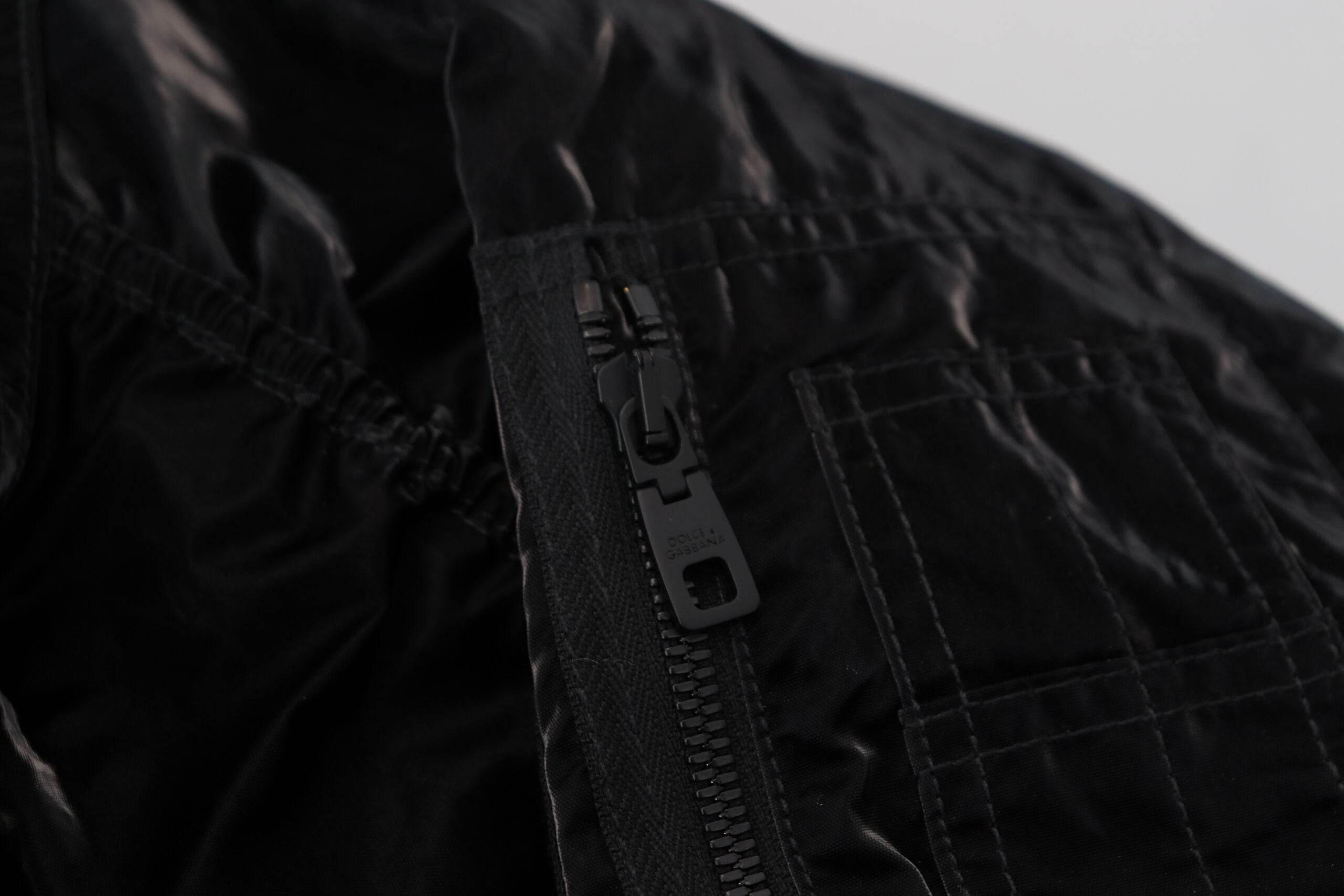 Dolce & Gabbana Black Nylon Hooded Full Zip Bomber Jacket - Hilstor