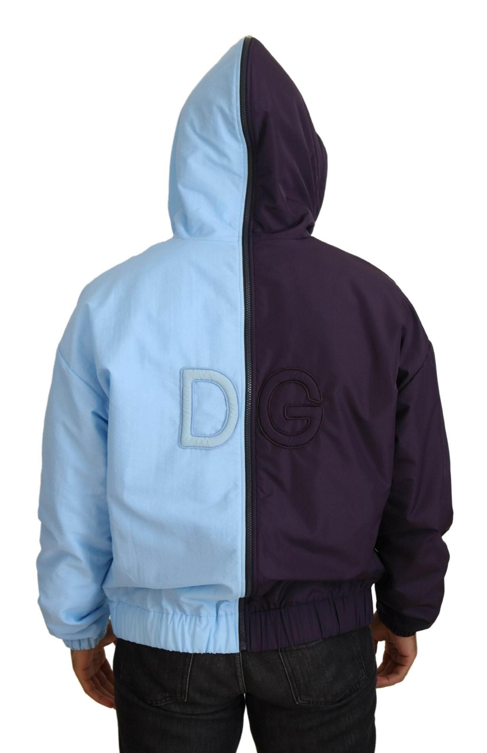Dolce & Gabbana Black Blue DG Hooded Full Zip Men Jacket - Hilstor