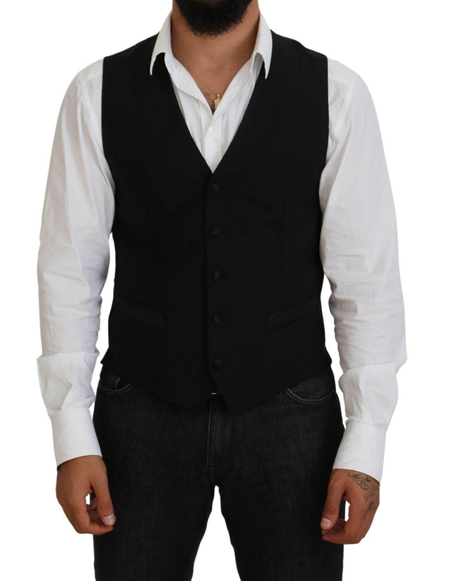 Dolce & Gabbana Black Virgin Wool Waistcoat Formal Vest - Hilstor